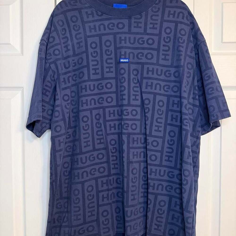 HUGO All-Over Print Logo T-Shirt Navy Blue XXL